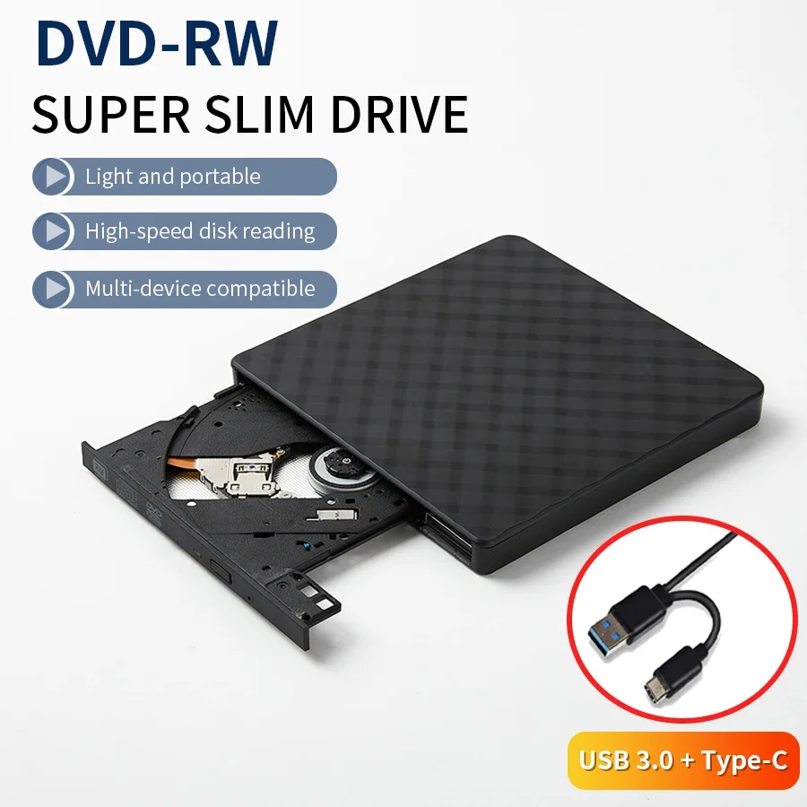 2-in-1 USB3.0 Type-C Slanke externe DVD RW CD-schrijver Brander Lezer Speler Optische schijven voor laptop PC Draagbare DVD-brander