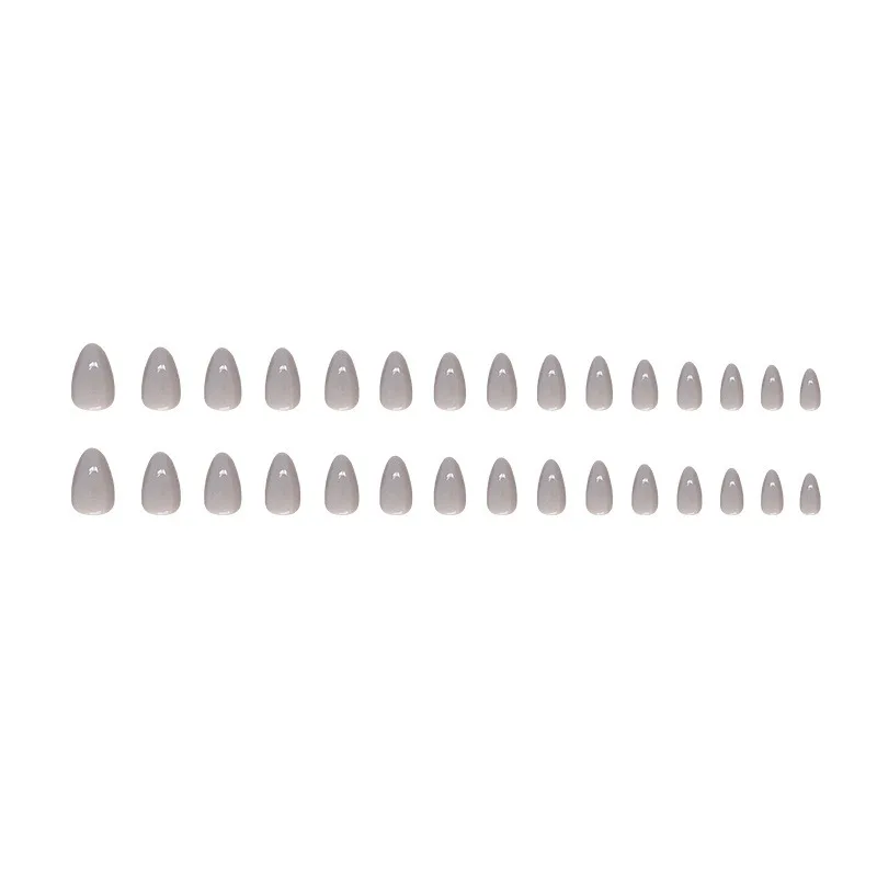 24Pcs Solid Color Cat's Eye Fake Nail Grey Almond  Design Wearable Round Head False Nails with Shiny Powder Press on Nails