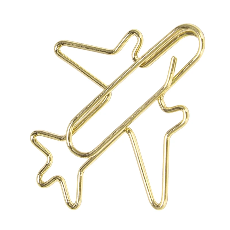 2 Boxes Of 22 Airplane Shaped Paper Clip Bookmark Folders Stationery Theme Staples (Rose Gold + Gold)