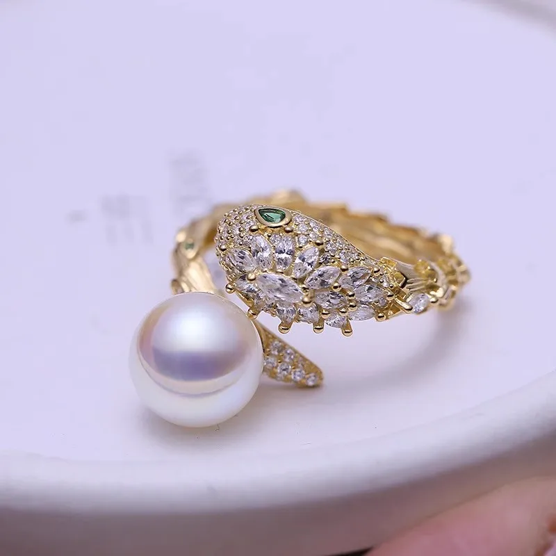 

MeiBaPJ 9-10 мм натуральный жемчуг зеленый глаз кольцо в виде змеи DIY 925 серебряный держатель установка изысканные свадебные украшения для женщин