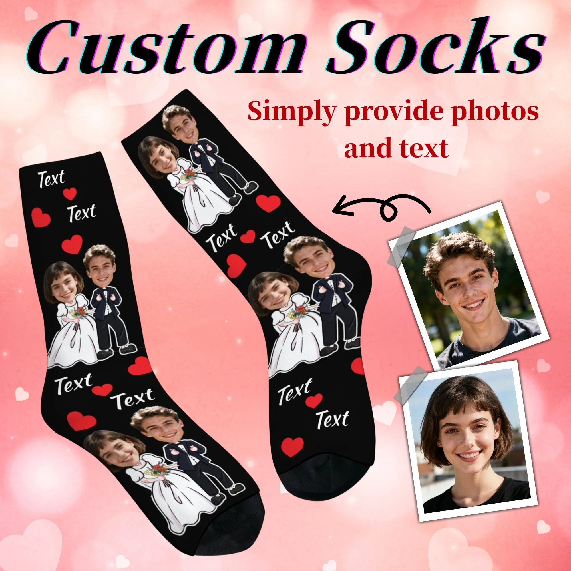

Носки с индивидуальным дизайном: фото, имя, аватар. Креативный свадебный дизайн для жениха и невесты. Забавный и оригинальный подарок.