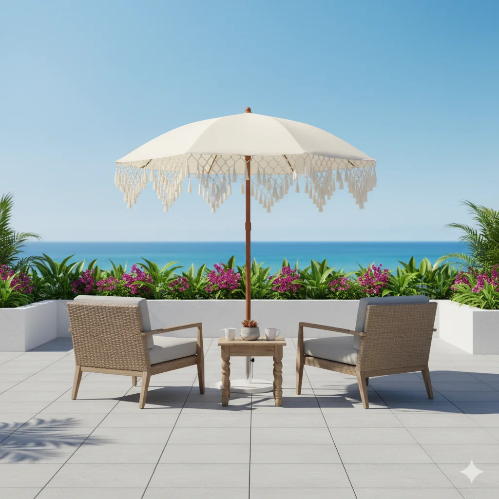 

UPF50+ Reversible Portable Umbrella Triangle Fringe Decoration for Courtyard Balcony Beach Universal No Base Required