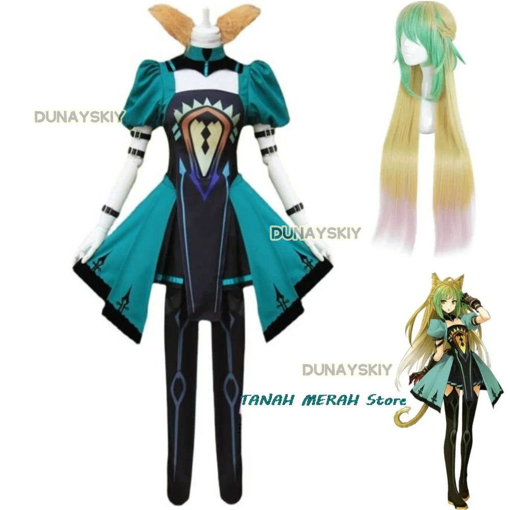 Juego de Anime Fate/Apocrypha Grand Order Atalanta, disfraz de Cosplay, peluca Archer, falda verde, uniforme, conjunto completo, traje de fiesta Sexy para mujer