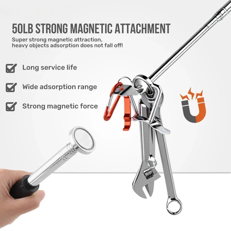 50LB Strong Magnetic Telescopic Picker for Hard To Reach Retractable Stainless Steel Pen Pickup Stick Magnet Pickup Tool