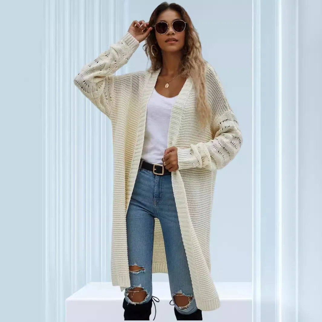 2024 new women\'s clothing autumn and winter fashion temperament casual elegant commuting sweater long cardigan solid color knit