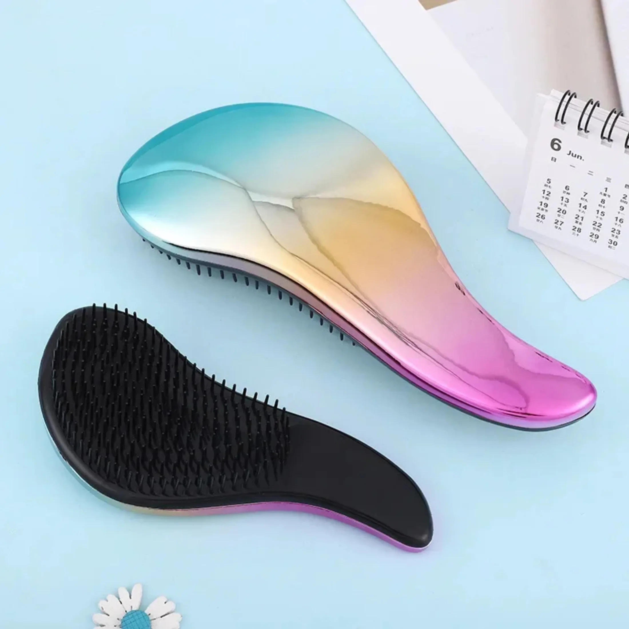 1pc Magic Anti-static Hair Brush Handle Plastic Electroplate Comb Shower Shampoo Massage Comb Salon Hair Styling Tools image 2