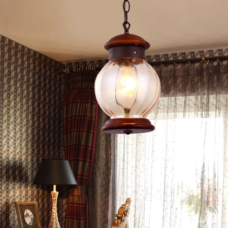 

European Mediterranean retro wood chandelier bedroom