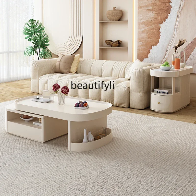 

A57 Sofa side cabinet Cream wind rock slab trolley Locker Design Sense Side table Tea cabinet