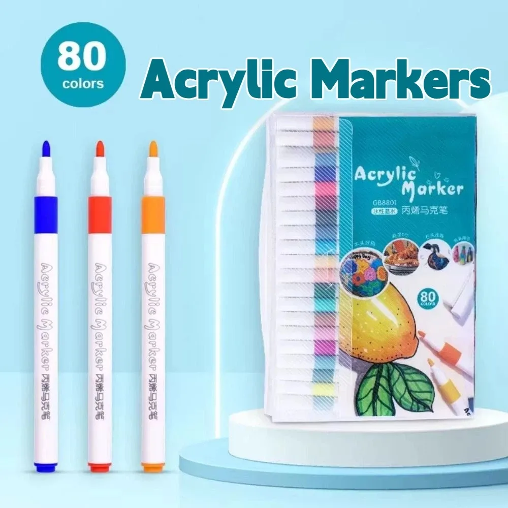 

80 Colors Acrylic Marker Pen Set Soft Tip Waterborne Brush Acrylic Paint Marker DIY Craft Quick Drying