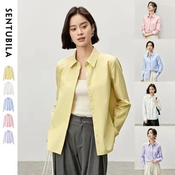 SENTUBILA Women Casual Cotton Shirt 2026 Office Lady Loose Comfort Turn Down Collar Single Breasted Shirts & Blouses 143C56999