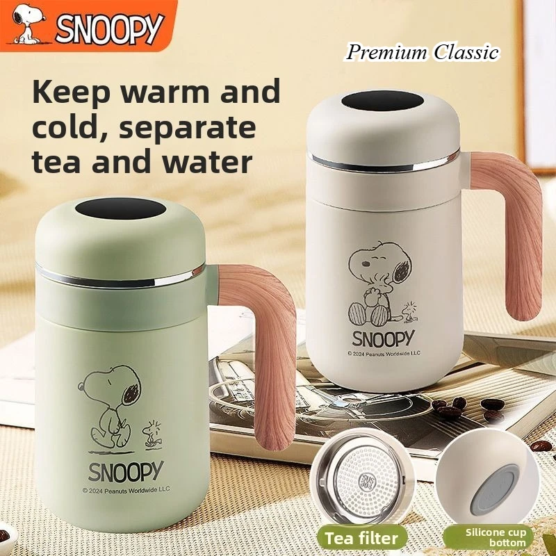 

Snoopy cartoon cute thermos creative personalised home office simple premium with handle tea separation tea cup gift wholesale