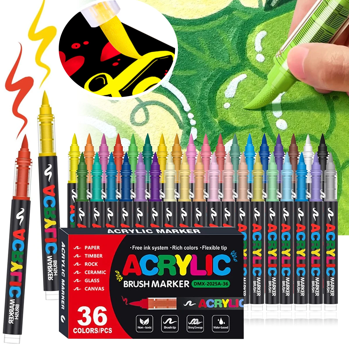 

36-цветная акриловая краска, маркер с мягким наконечником, маркер для наскальной живописи, дерева, камня, рождественский подарок, сделай сам, ремесло, украшение для яиц