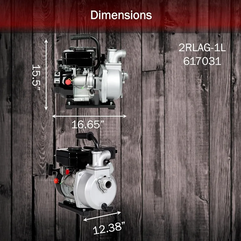 2RLAG-1L 79cc, 60 GPM OHV Engine Driven Aluminum Water Transfer Pump, 1.5-Inch MNPT Suction and Discharge, Black, 617031