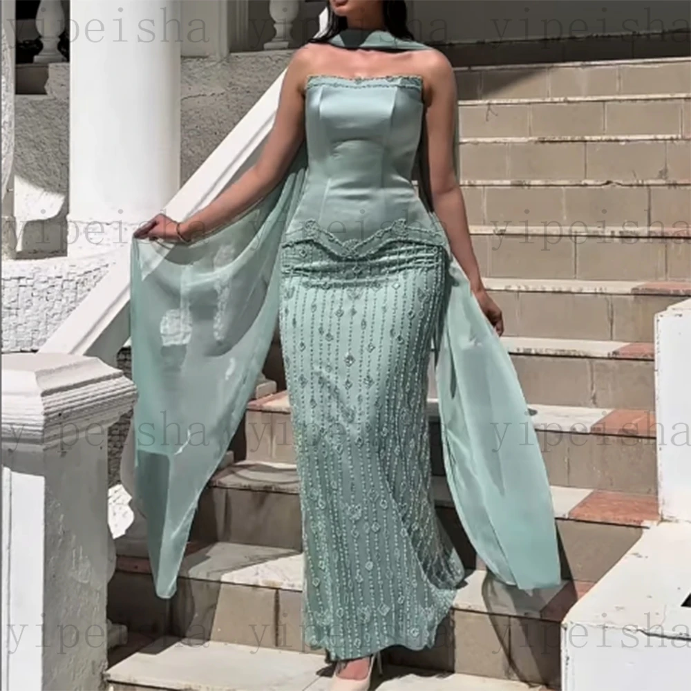 فساتين سهرة مخصصة بدون حمالات بدون ظهر مطرزة بالخرز مستقيمة بطول الكاحل فستان حفلات حديث طويل لحفلات أعياد الميلاد