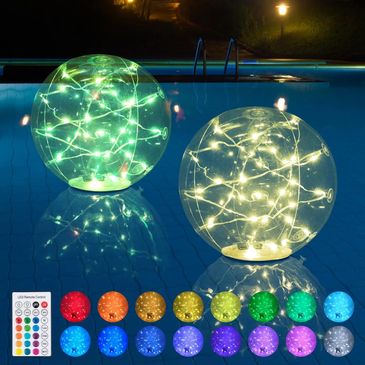 

Floating Pool Light Solar Powered, IP68 Waterproof Inflatable 16 Colors Floating Pool Ball Lamp for Garden Lawn Party Decor 2PCS
