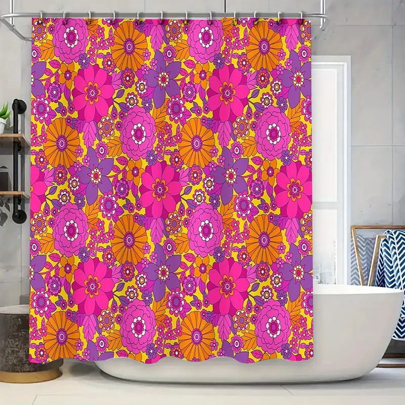 Floral Shower Curtain Botanical Pattern Waterproof Fabric Bathroom Decor Vintage Nature Plants Wall Art Home Textile