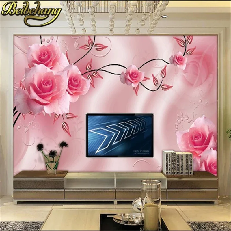 Papel de Parede Personalizado em Rolo com Foto de Luxo para Villas, Papel de Parede 3D para TV, Papel de Parede Rosa Quente para Decoração de Casa