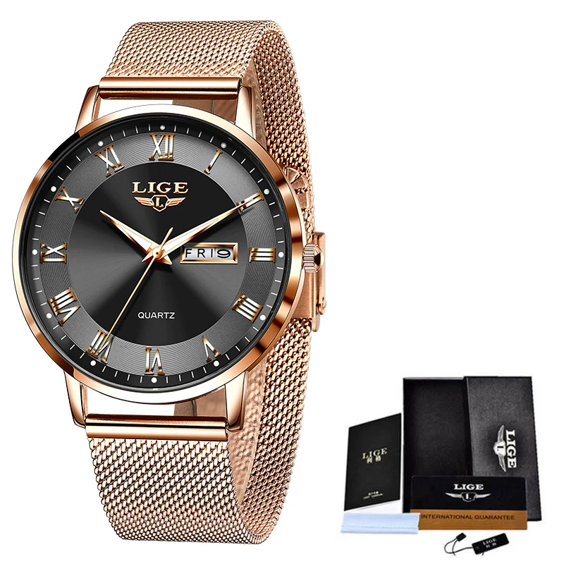 LIGE Fashion Waterproof Watch Women Casual Sport Women\'s Quartz Wristwatches Top Brand Luxury Week Date Watch Women Reloj Mujer