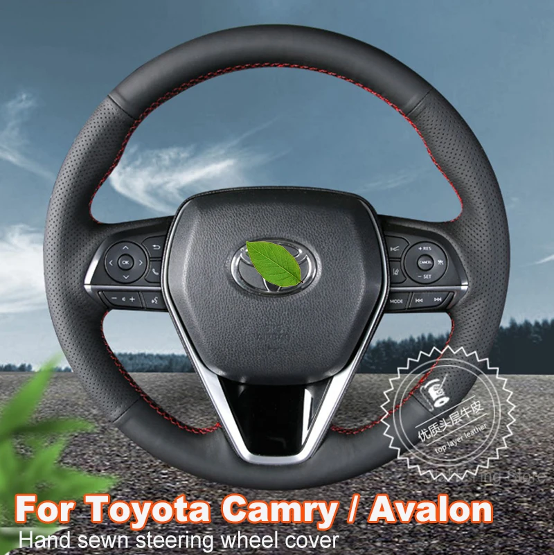 

Hand sewn Non-slip Genuine Leather Car Steering Wheel Cover For Toyota Camry / Avalon RAV4 Highlander Corolla Auto Accessories