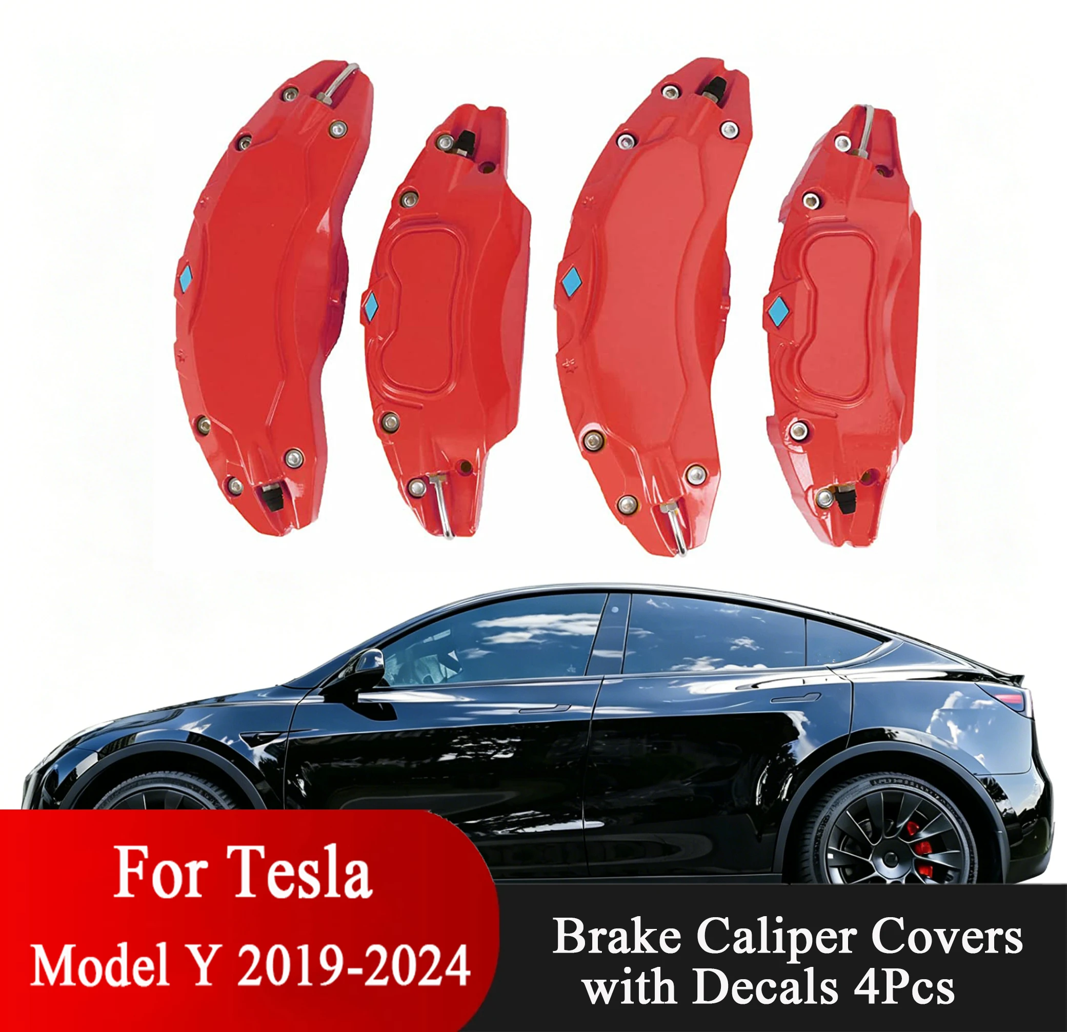 Cubiertas de Caliper de Freno para Tesla Model Y 2020 2021 2022 2023 2024 con Accesorios de Calcomanías (no compatibles con RWD 2024 fabricado en Berlín)
