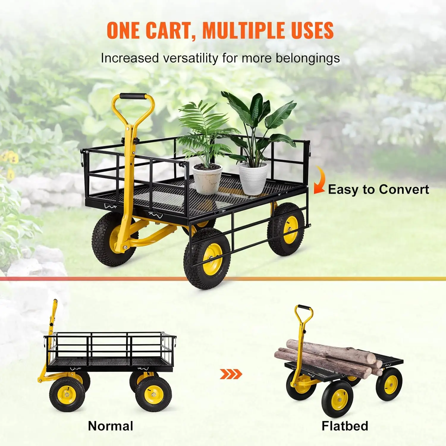 Imagem -04 - Vevor-steel Garden Cart Heavy Duty 1200 Lbs Capacidade com Lados de Malha Removíveis para Converter em Mesa Utilitário Metal Wagon