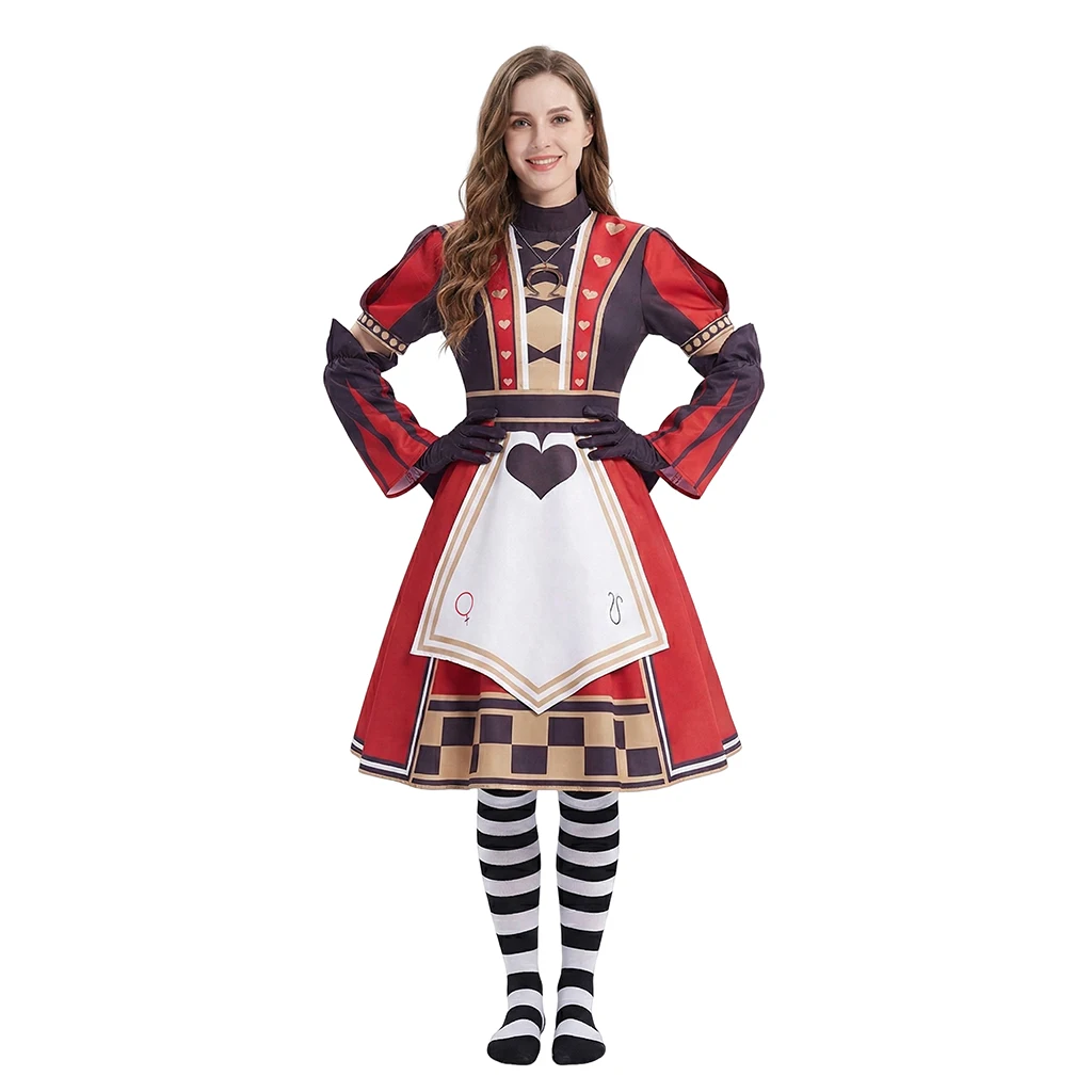 

Alice Liddell Cosplay Costume Print Queen of Hearts Red Dress Royal Suit Women Halloween Carnival Party Outfits