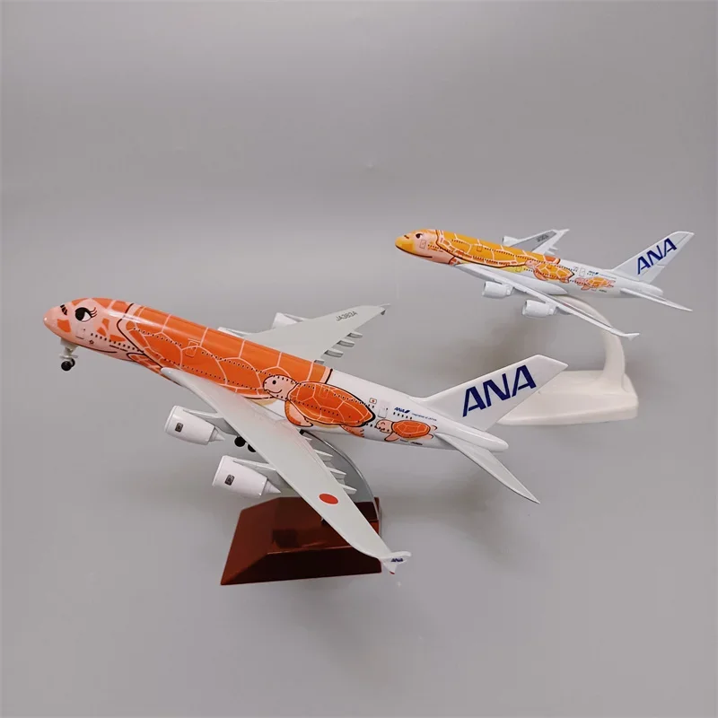 16cm/20cm Alloy Metal Japan ANA Airbus A380 Cartoon Sea Turtle Airlines Diecast Airplane Model Plane Aircraft with Wheels Orange