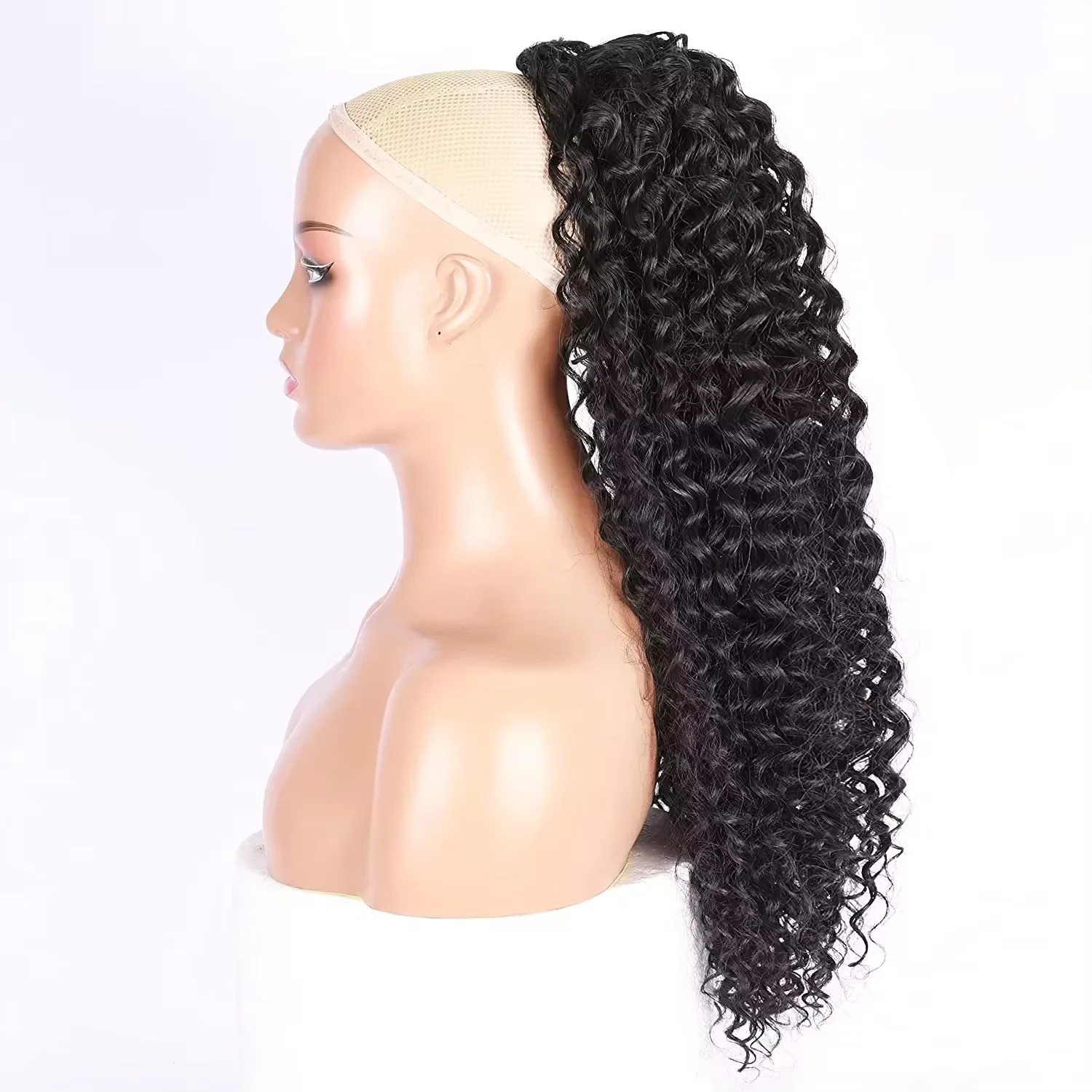 Coda di cavallo lunga sintetica naturale con coulisse, clip-in, estensione dei capelli, coda di cavallo riccia crespa attorno ai capelli afro per donna