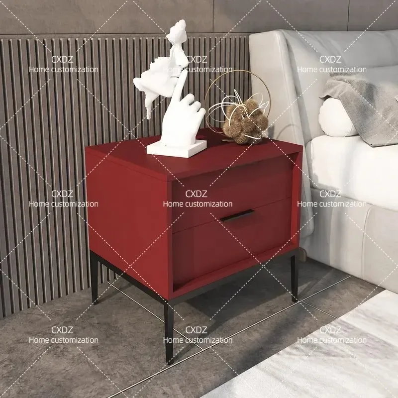 Tall Modern Minimalist Bedside Table with Two Drawers Light Luxury Bedroom Storage Cabinet Nightstand