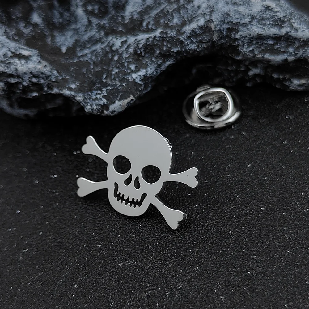 Gothic Metal Skull Lapel Brooch Stainless Steel Ghost Head Badge Father Boyfriend Coat Pin Halloween Jewelry Gift