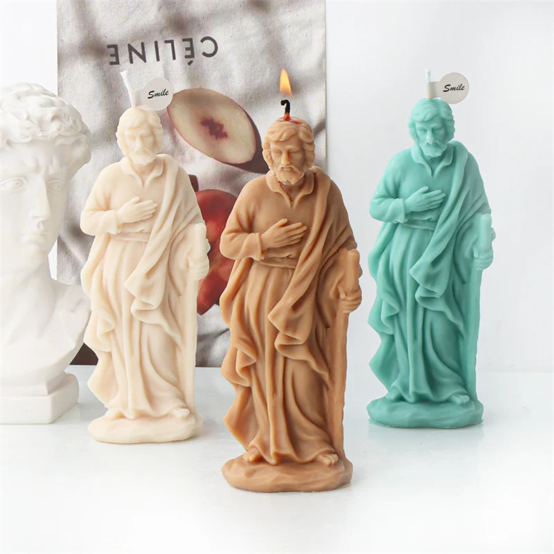 3D Jesus Figurine Candle Mold DIY Catholic Famaily Decoration Jesus Sculpture Cement Plaster Soybean Wax Mould Home Decor Gifts