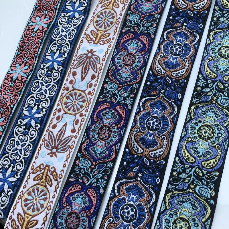 6yards/lot wide 5cm Woven Jacquard Ribbon Trims flowers design for clothing straps accessory LS-777