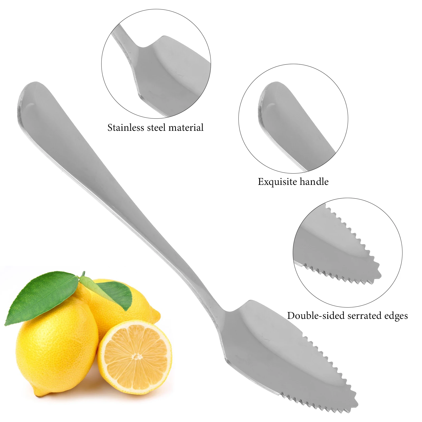 

4pcs Stainless Steel Fruit Spoons Serrated Edge Grapefruit Dessert Scoop Long Handle Mirrored Polished Baby Feeding Spoon Ice
