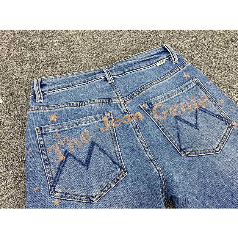 Frauen personal isierte einzigartige bedruckte Jeans hose neue Mode elastische schlanke ausgestellte Hose