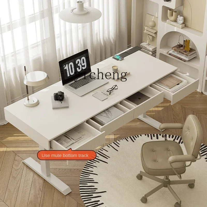 

XL French Smart Home Study Workbench Office with Drawer Computer Height Adjusting Electric Desk