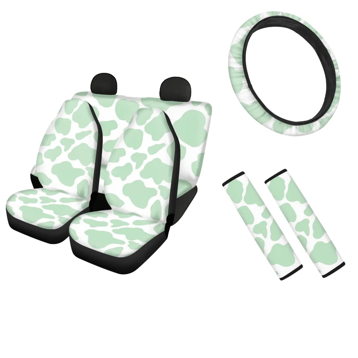 

Art Design Cow Lovers Car Seat Cover Set for Women Universal Fit Safety Belt Cover Set of 4 Steering Wheel Cover Easy to Clean