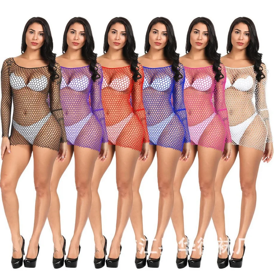 

Sexy Hollow Fishnet One-Piece Underwear Large Elastic Transparent Color Jacquard Mesh Stockings for Women