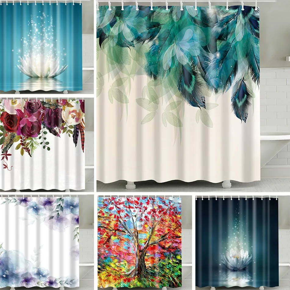 Bright flower print decorative shower curtain Home bathroom decoration waterproof