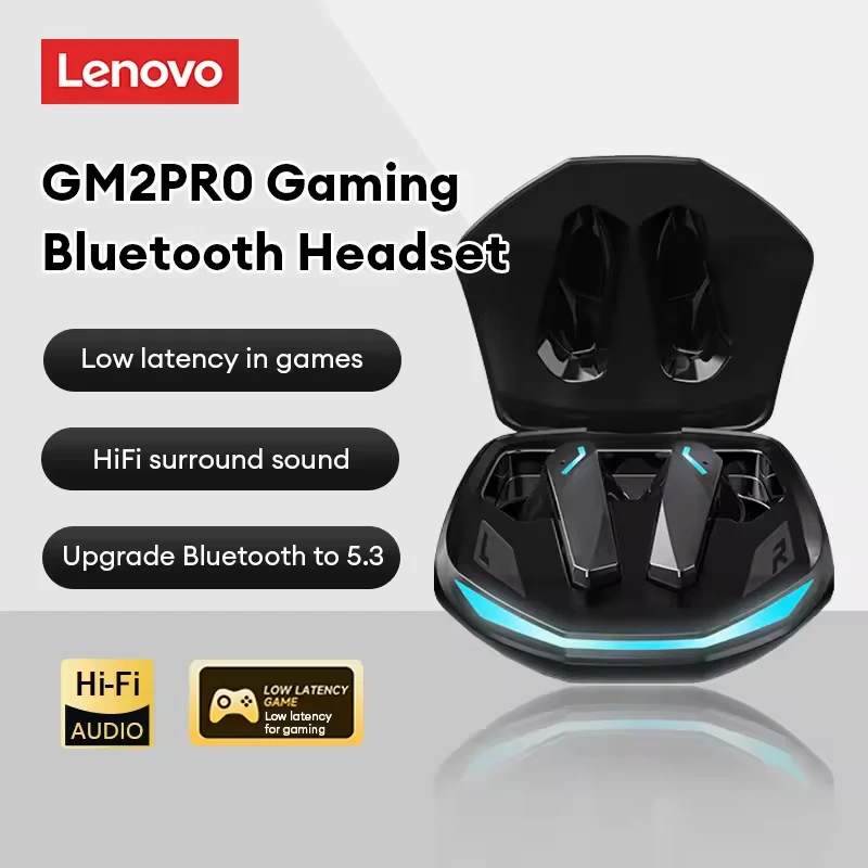 

Беспроводные наушники Lenovo GM2 PRO, 5 шт., Bluetooth 5.3, игровые наушники с низкой задержкой, спортивные наушники-вкладыши TWS с микрофоном