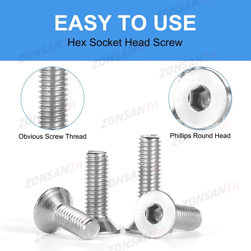 M2 M2.5 M3 M4 M5 304 Stainless Steel Allen Hexagon Hex Socket Flat Countersunk Head Screw furniture Bolt Set Box Kit DIN7991