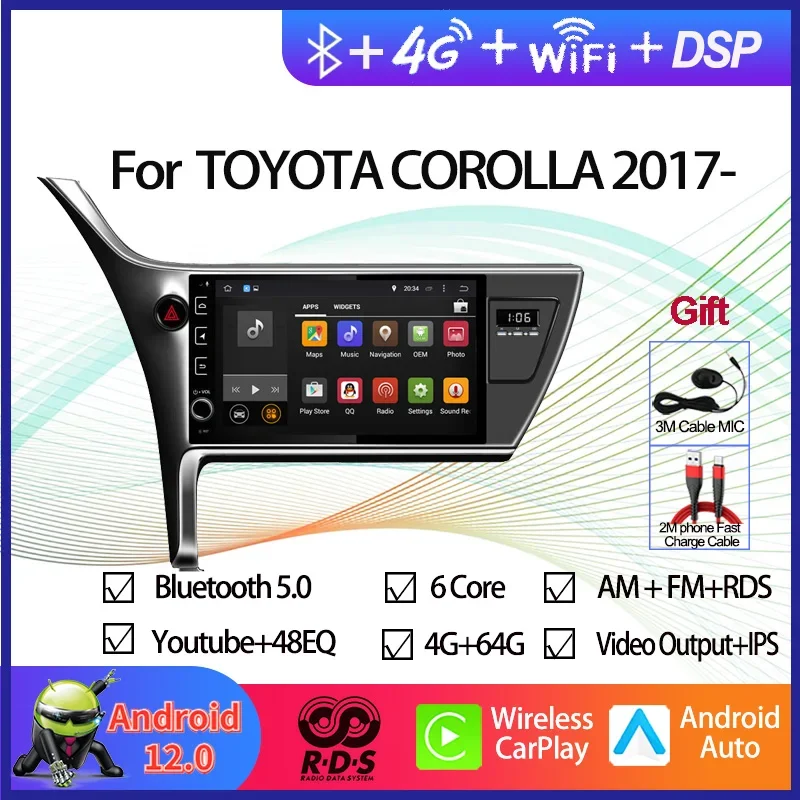 Android 12 Car Radio Stereo For TOYOTA COROLLA 2017- GPS Navigation Multimedia Player With Bluetooth WiFi Mirror Link