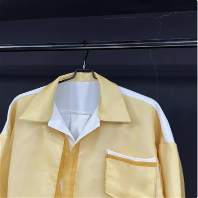 2024 Original spring and autumn yellow organza long sleeve shirt men casual loose trend shirt thin coat