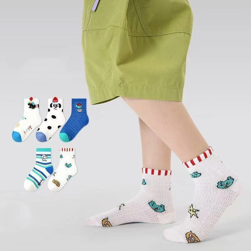 

5Pairs Children Summer Mesh Socks 3-12Year Boys Girls Ultra-thin Breathable Sport Sock Cute Cartoon Candy Color Kids Tube Socks