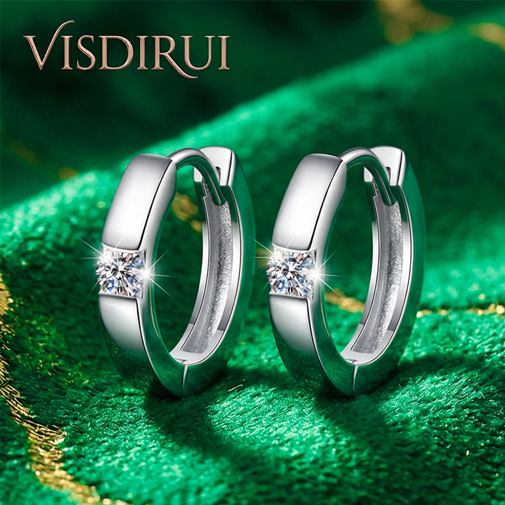 

VISDIRUI D Color Moissanite Hoop Earrings S925 Silver 0.2ct Round Cut Hypoallergenic Jewelry Everyday Gift For Women