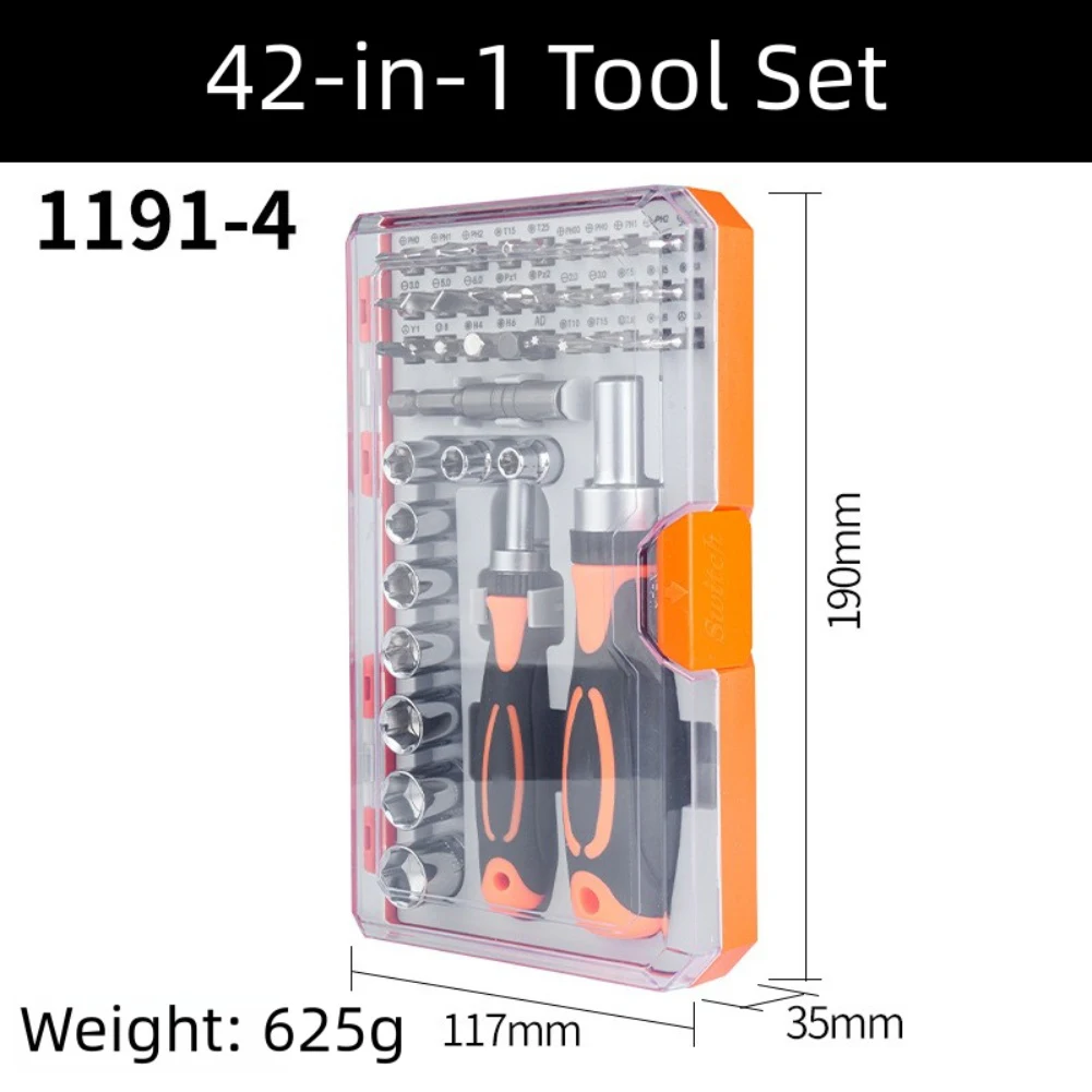 42-In-1 Ratcheting Screwdriver Set With Storage Case Rotatable Ratchet Handles Household Repair Tool Kits For Bike Hand Tool Set
