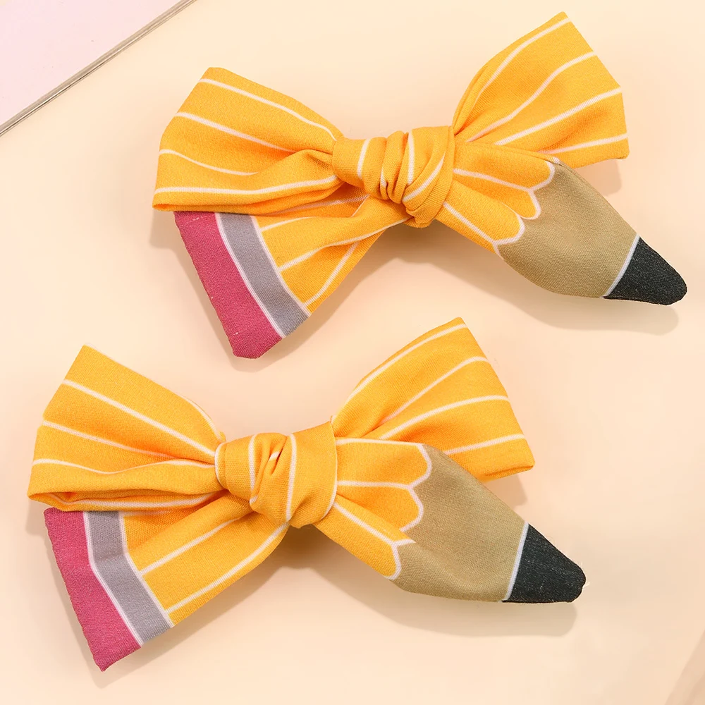 2 pçs lápis arco grampos de cabelo bonito grampos de cabelo kawaii volta à escola barrette para meninas crianças headwear acessórios