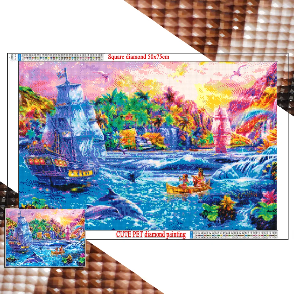 Diamond Painting Fairy tale world Full Square Diamond Embroidery sea vessel Pictures Rhinestones Mosaic Cross Stitch Home Decor