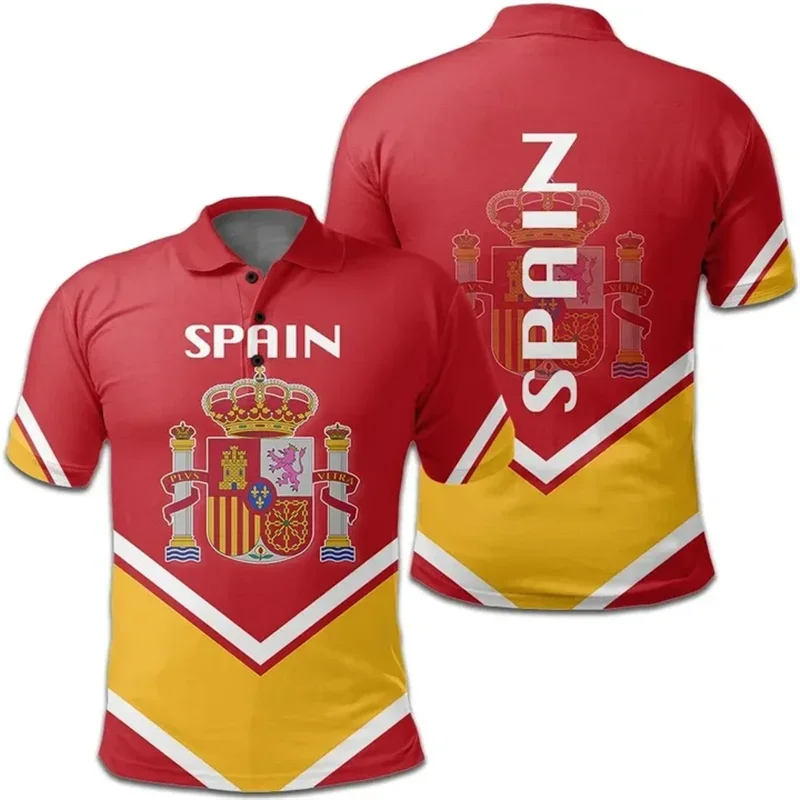 Spain Map Flag 3D Printed Polo Shirts For Men Clothes National Emblem Sports Jersey Casual Male POLO Shirt Boy Lapel Button Tops