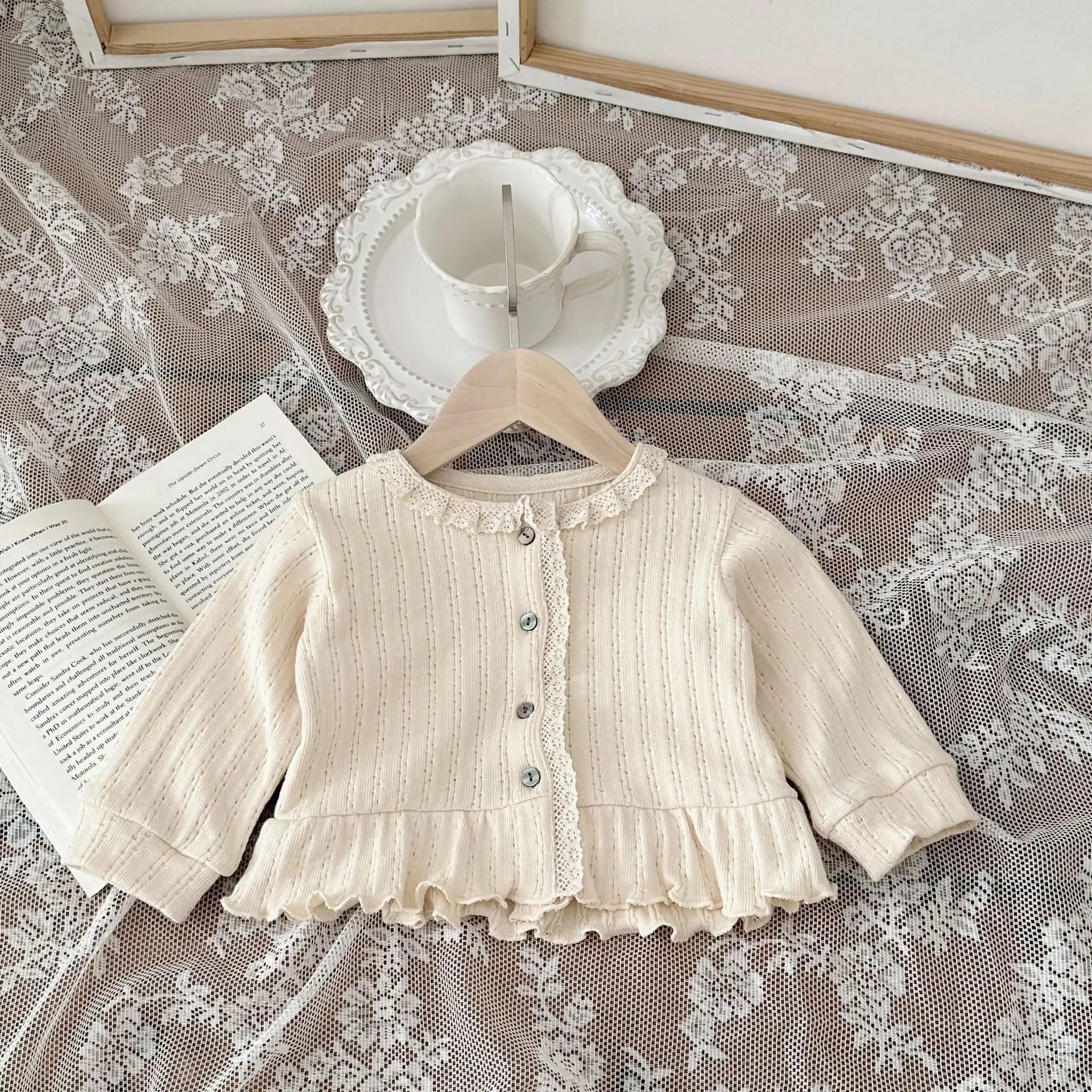 LILIGIRL Baby Clothes Single Breast Girls Jacket Ruffle Infant Cardigans Lace Collar Cardigans ToddlerOutfit Round  long sleeves