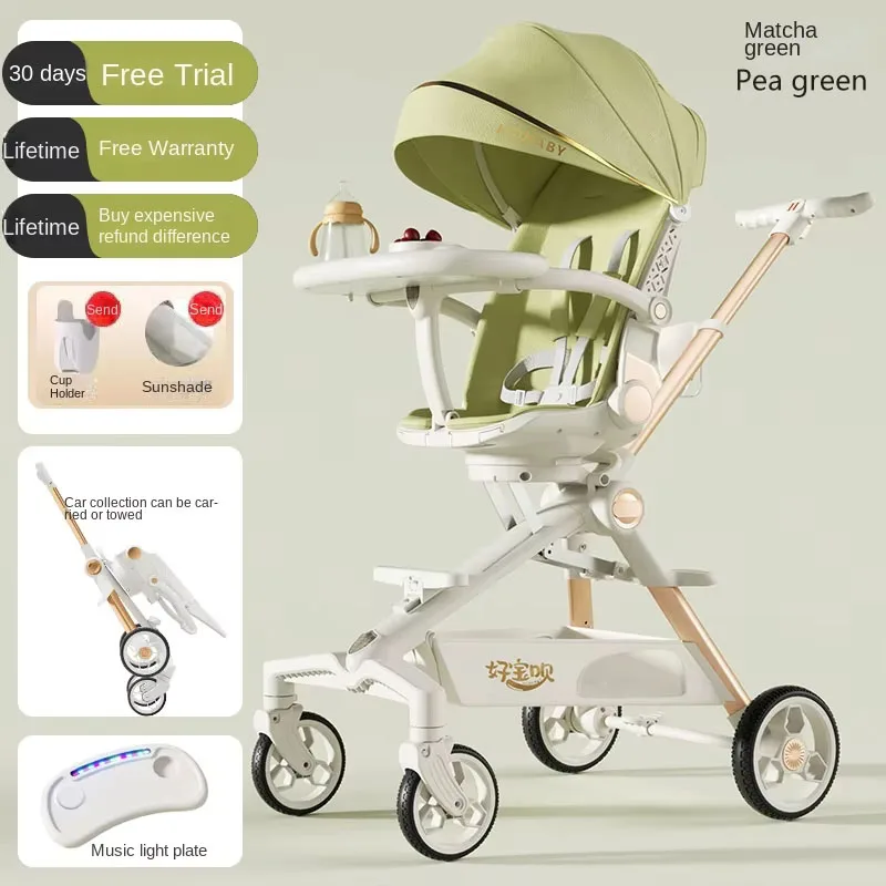 

Baby Stroller High Landscape Lightweight Folding Travel Stroller Can Sit and Lie Down Two-way Swivel Seat Four Wheel Stroller